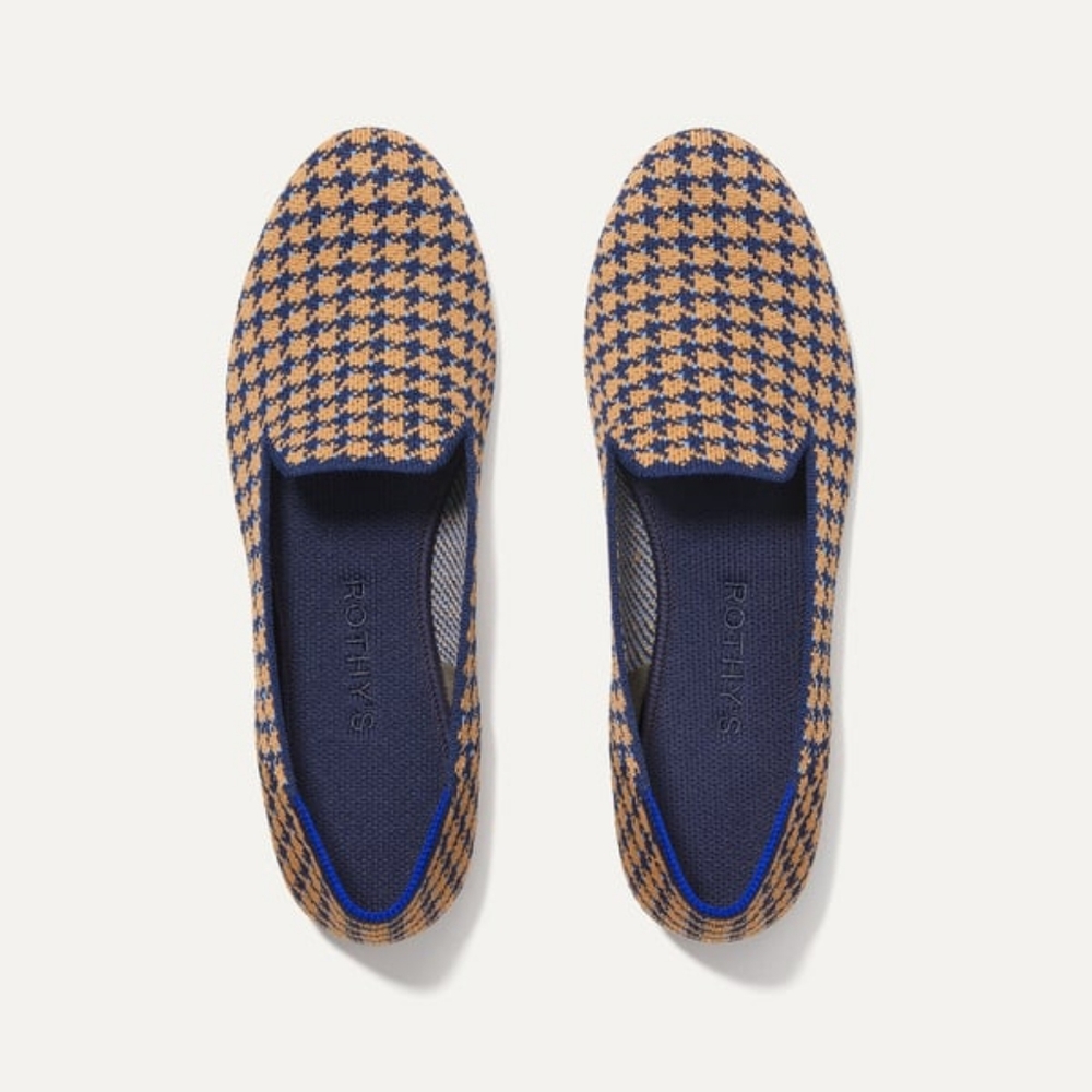 Rothy's Sapphire and Camel Houndstooth Loafer Shoes